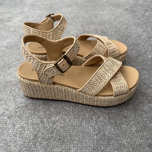 Lucky Brand Sandals Womens Size 6.5 Natural Wagoo Platform Espadrille Strappy - Picture 3 of 12